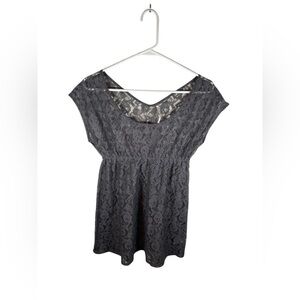Free People Gray Lace Empire Waist Bohemian Babydoll Top